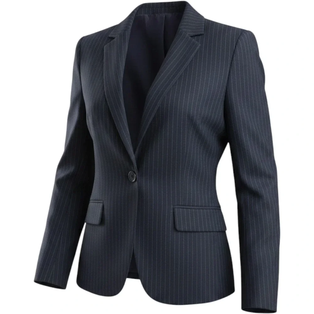 Ann Taylor Navy Pinstripe Minimalist Corporate Chic Single Button Blazer 14P